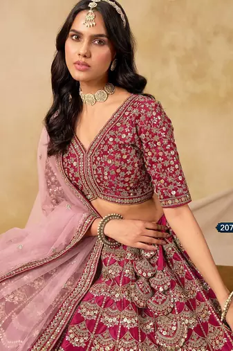 Pink Art Silk Embroidered Semi Stitched Lehenga Choli Size Up To 42