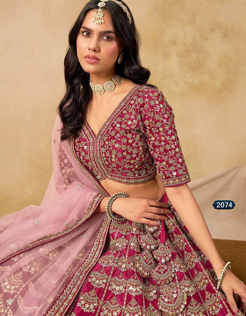 Pink Art Silk Embroidered Semi Stitched Lehenga Choli Size Up To 42