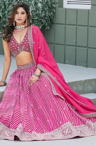 Pink Art Silk Embroidered Semi Stitched Lehenga Choli Size Up To 42