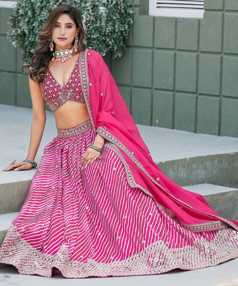 Pink Art Silk Embroidered Semi Stitched Lehenga Choli Size Up To 42