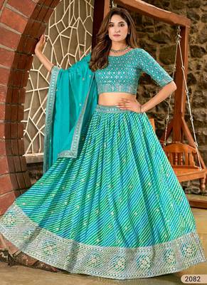 Blue Art Silk Embroidered Semi Stitched Lehenga Choli Size Up To 42 1