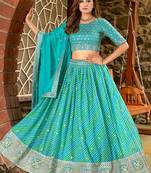 Blue Art Silk Embroidered Semi Stitched Lehenga Choli Size Up To 42