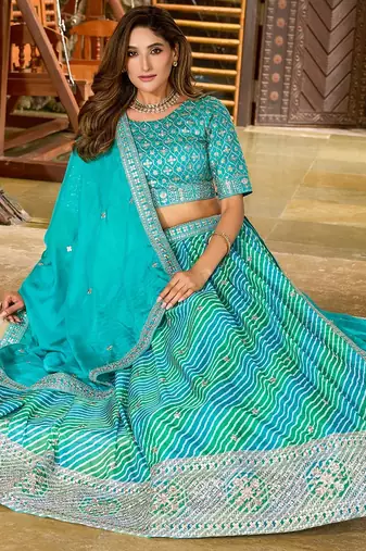Blue Art Silk Embroidered Semi Stitched Lehenga Choli Size Up To 42