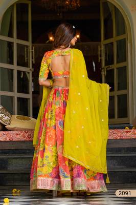 Yellow Art Silk Floral Print Semi Stitched Lehenga Choli Size Up To 42 2