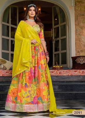 Yellow Art Silk Floral Print Semi Stitched Lehenga Choli Size Up To 42 3