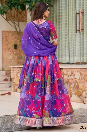 Violet Art Silk Floral Print Semi Stitched Lehenga Choli Size Up To 42