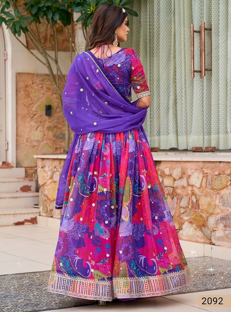 Violet Art Silk Floral Print Semi Stitched Lehenga Choli Size Up To 42