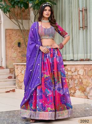 Violet Art Silk Floral Print Semi Stitched Lehenga Choli Size Up To 42 1