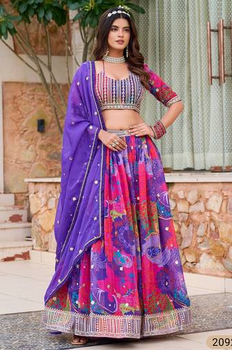 Violet Art Silk Floral Print Semi Stitched Lehenga Choli Size Up To 42