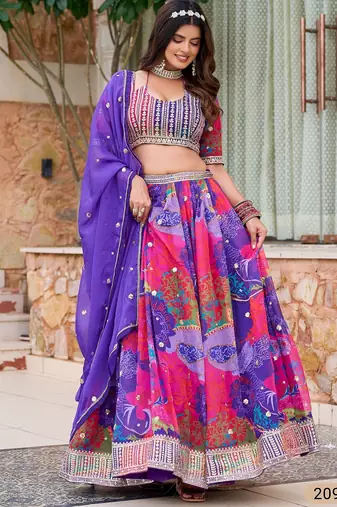 Violet Art Silk Floral Print Semi Stitched Lehenga Choli Size Up To 42