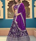 Violet Jacquard Embroidered Semi Stitched Lehenga Choli Size Up To 42