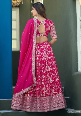 Pink Jacquard Embroidered Semi Stitched Lehenga Choli Size Up To 42 3