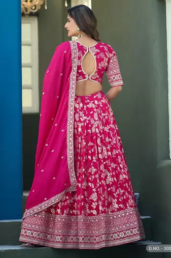 Pink Jacquard Embroidered Semi Stitched Lehenga Choli Size Up To 42