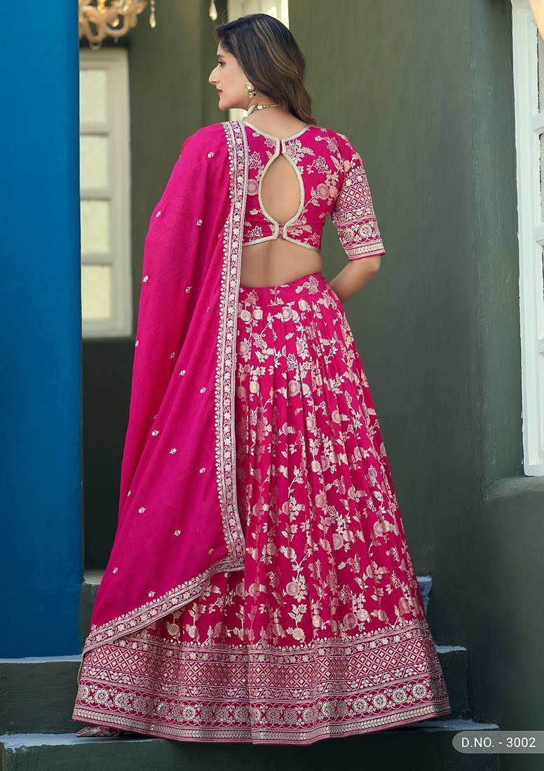Pink Jacquard Embroidered Semi Stitched Lehenga Choli Size Up To 42