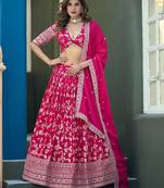 Pink Jacquard Embroidered Semi Stitched Lehenga Choli Size Up To 42