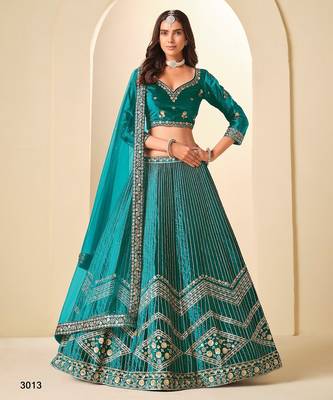 Blue Velvet Embroidered Semi Stitched Lehenga Choli Size Up To 42 1