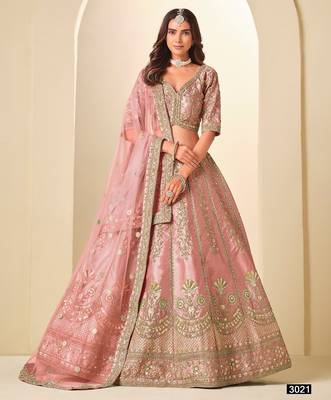 Pink Art Silk Embroidered Semi Stitched Lehenga Choli Size Up To 42 1