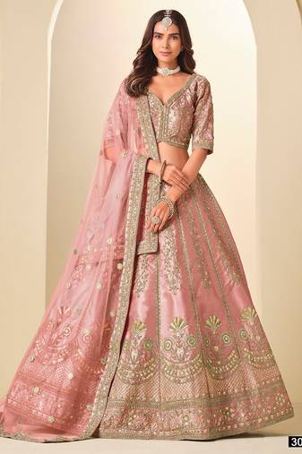 Pink Art Silk Embroidered Semi Stitched Lehenga Choli Size Up To 42