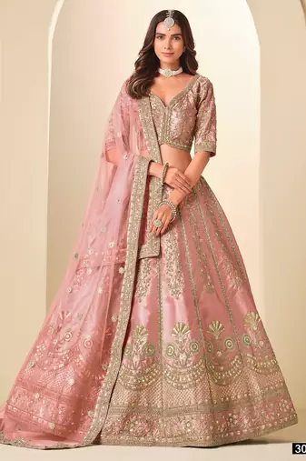 Pink Art Silk Embroidered Semi Stitched Lehenga Choli Size Up To 42