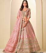 Pink Art Silk Embroidered Semi Stitched Lehenga Choli Size Up To 42