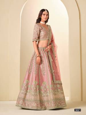 Pink Art Silk Embroidered Semi Stitched Lehenga Choli Size Up To 42 2