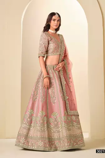 Pink Art Silk Embroidered Semi Stitched Lehenga Choli Size Up To 42