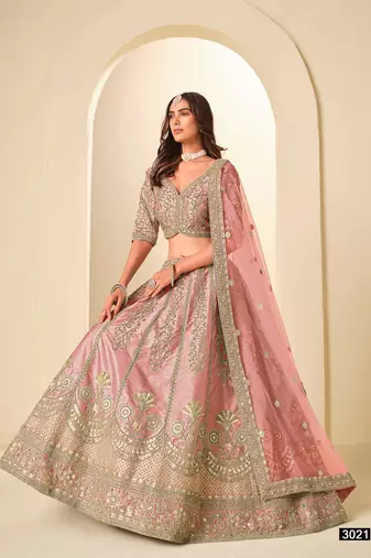 Pink Art Silk Embroidered Semi Stitched Lehenga Choli Size Up To 42
