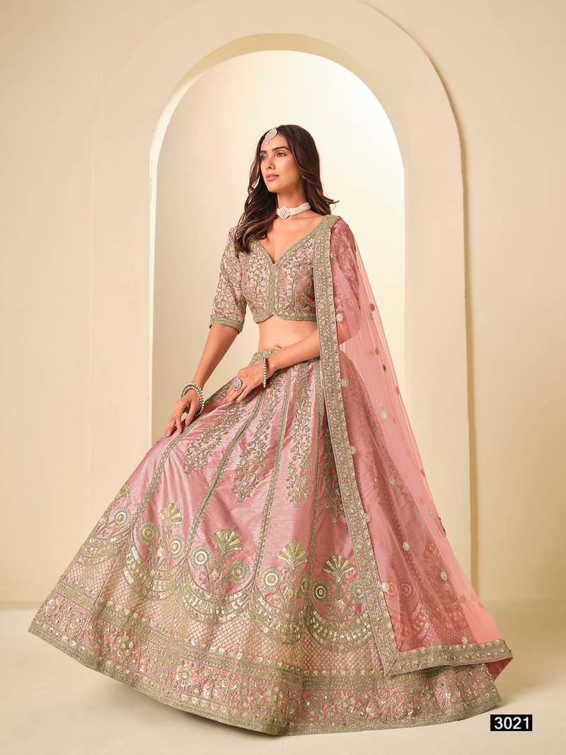 Pink Art Silk Embroidered Semi Stitched Lehenga Choli Size Up To 42