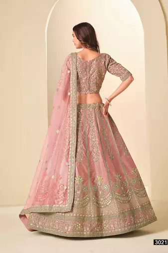 Pink Art Silk Embroidered Semi Stitched Lehenga Choli Size Up To 42