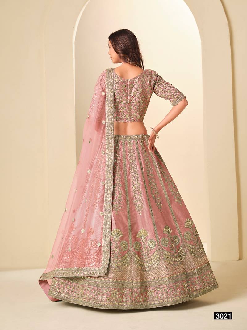 Pink Art Silk Embroidered Semi Stitched Lehenga Choli Size Up To 42