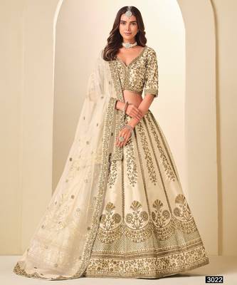 Cream Art Silk Embroidered Semi Stitched Lehenga Choli Size Up To 42 1