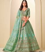 Green Art Silk Embroidered Semi Stitched Lehenga Choli Size Up To 42