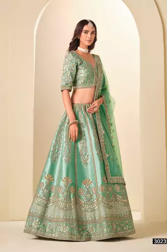 Green Art Silk Embroidered Semi Stitched Lehenga Choli Size Up To 42