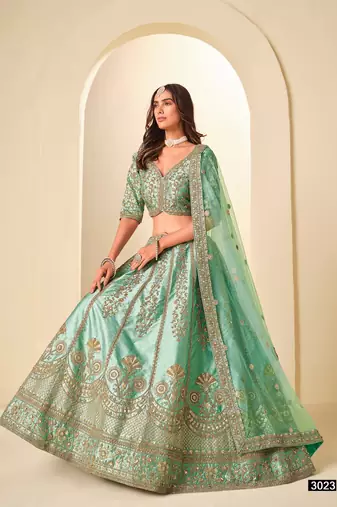 Green Art Silk Embroidered Semi Stitched Lehenga Choli Size Up To 42