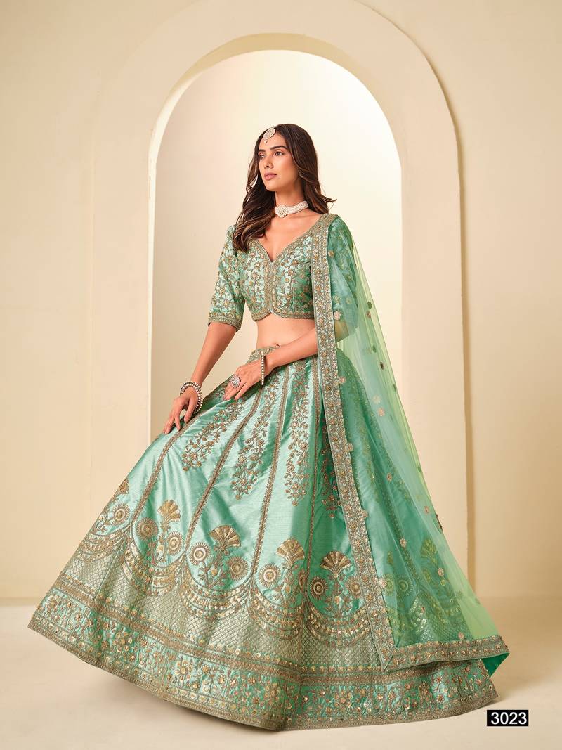 Green Art Silk Embroidered Semi Stitched Lehenga Choli Size Up To 42