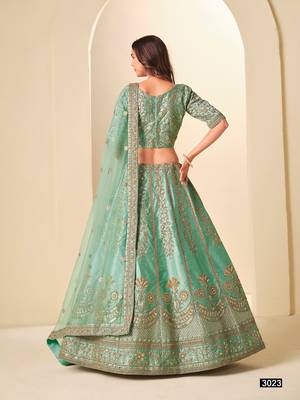 Green Art Silk Embroidered Semi Stitched Lehenga Choli Size Up To 42 4