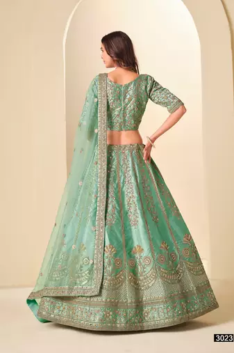 Green Art Silk Embroidered Semi Stitched Lehenga Choli Size Up To 42