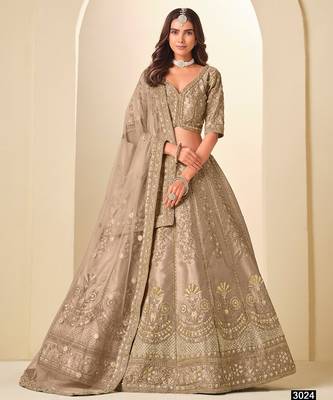 Beige Art Silk Embroidered Semi Stitched Lehenga Choli Size Up To 42 1
