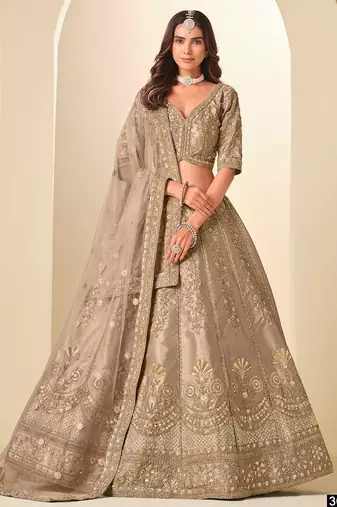 Beige Art Silk Embroidered Semi Stitched Lehenga Choli Size Up To 42