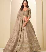 Beige Art Silk Embroidered Semi Stitched Lehenga Choli Size Up To 42
