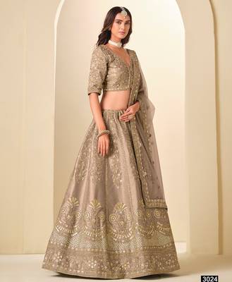 Beige Art Silk Embroidered Semi Stitched Lehenga Choli Size Up To 42 2