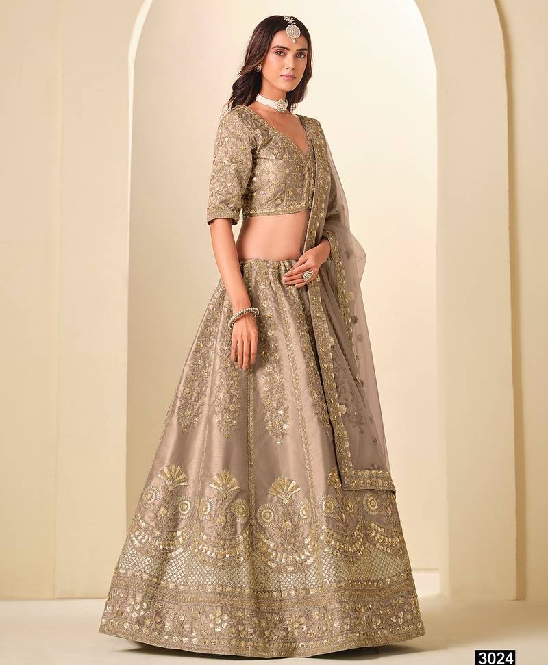 Beige Art Silk Embroidered Semi Stitched Lehenga Choli Size Up To 42