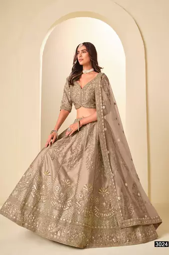 Beige Art Silk Embroidered Semi Stitched Lehenga Choli Size Up To 42