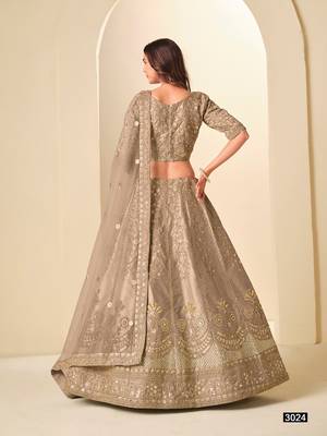 Beige Art Silk Embroidered Semi Stitched Lehenga Choli Size Up To 42 4