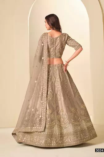 Beige Art Silk Embroidered Semi Stitched Lehenga Choli Size Up To 42