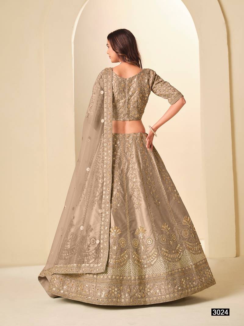 Beige Art Silk Embroidered Semi Stitched Lehenga Choli Size Up To 42
