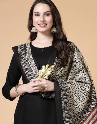 Women black solid print kurta palazzo with dupatta set stitched 5