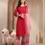 Women red solid print kurta palazzo with dupatta set stitched