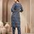 Women blue printed straigth kurta with pyjama  set stitched