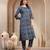 Women blue printed straigth kurta with pyjama  set stitched